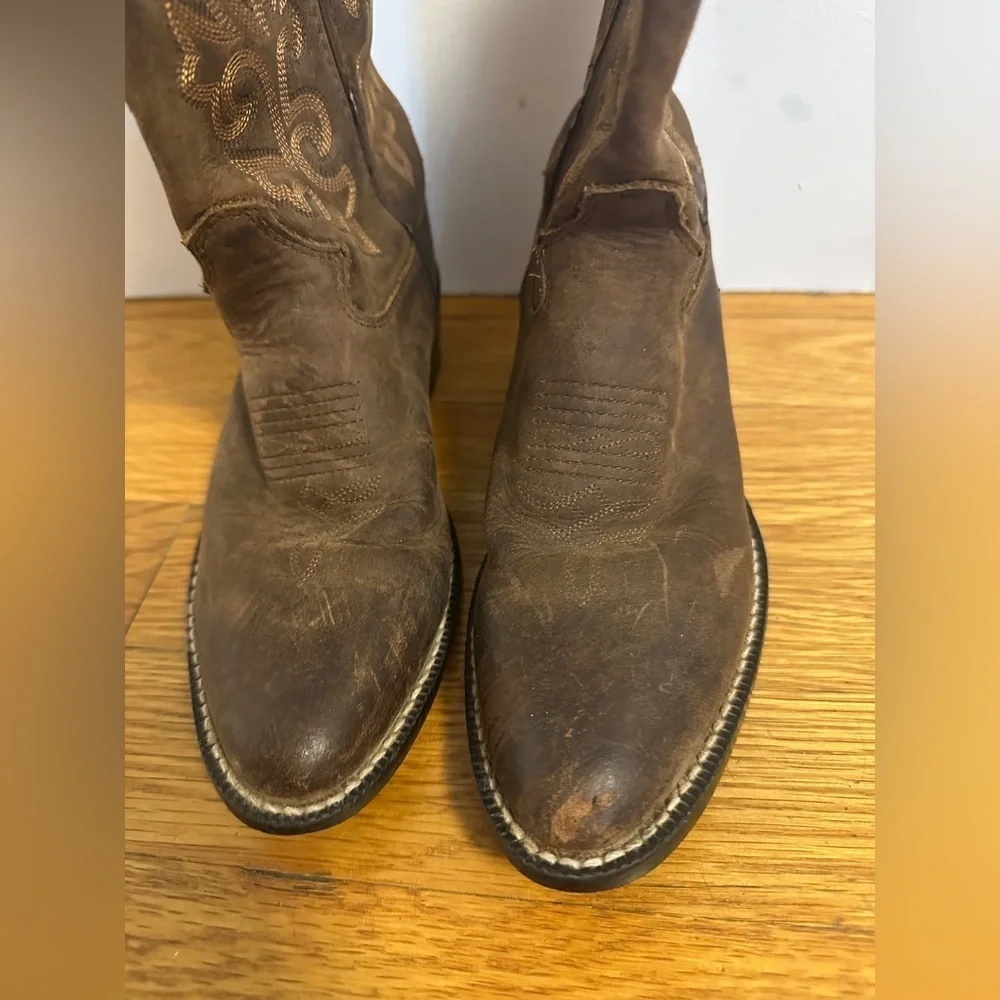 Justin Kids Brown Western Cowboy Boots 12 1/2D Bay Westerner 2253C